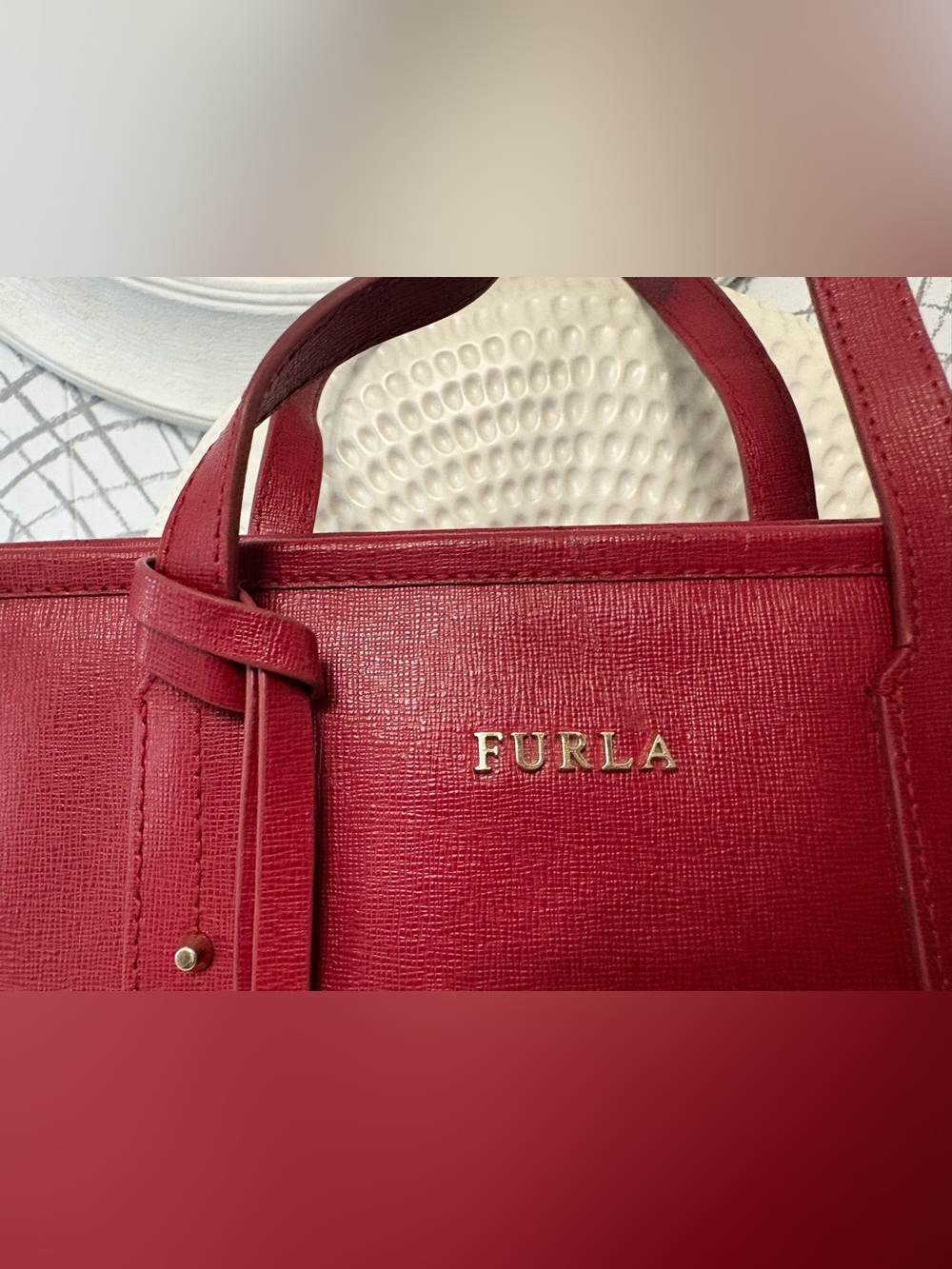 Furla Red Saffiano Leather Tote Bag / Read Description - Picture 3 of 16